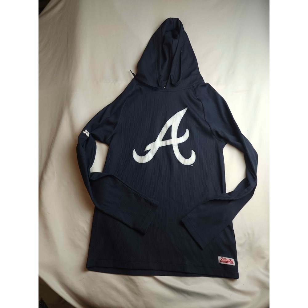 Stitches Atlanta Braves Hoodie Waffle Knit Navy Men's Size Small